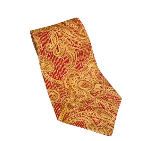 Vintage Bugatti Rare Baroque Lace Brick Red Silk Tie - Picture 1 of 7